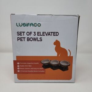 New Elevated Bowls Bamboo Stand Pet Feeding Station Raised Ceramic Food Water